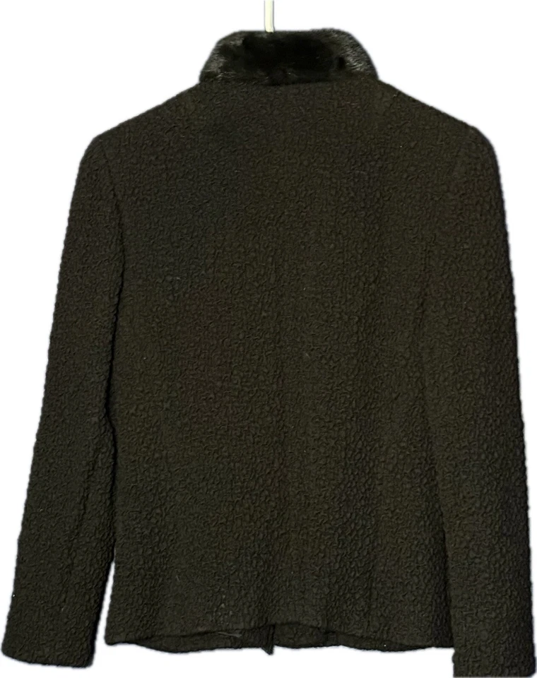 Blazer Akris Bergdorf Goodman para mujer marrón cuello de piel cremallera frontal talla 8 Foto 2 de 4