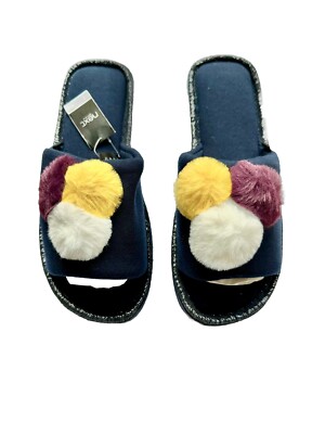 Next Ladies Slippers Size S 36-37 Navy Pom Pom Sparkle Trim