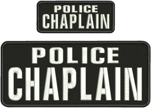 POLICE CHAPLAIN EMBROIDERY PATCH 10X4 AND 5X2 HOOK ON BACK BLACK/WHITE