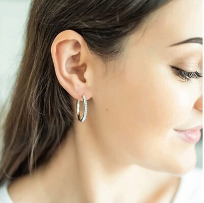 Cate & Chloe Bianca 18k White Gold Plated Silver Hoop Earrings | Women's Crystal