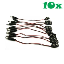 10 Pcs 2.1 x 5.5mm Male DC Power Plug to 9V Battery Clip Adapter Cable Center +