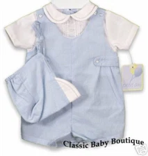 NWT Petit Ami Boys Blue Gingham Romper Hat Preemie Baby Jon Jon Premie