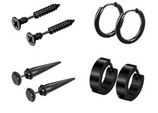 4 Pairs Punk Spike Screw Ear Stud Earrings Huggie Hoop Earrings Stainless Steel