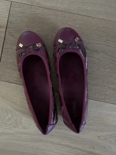 Vionic Minna Ballet Flat Shoes Women's 9. 5 Purple Leather Snakeskin Bow Loafers