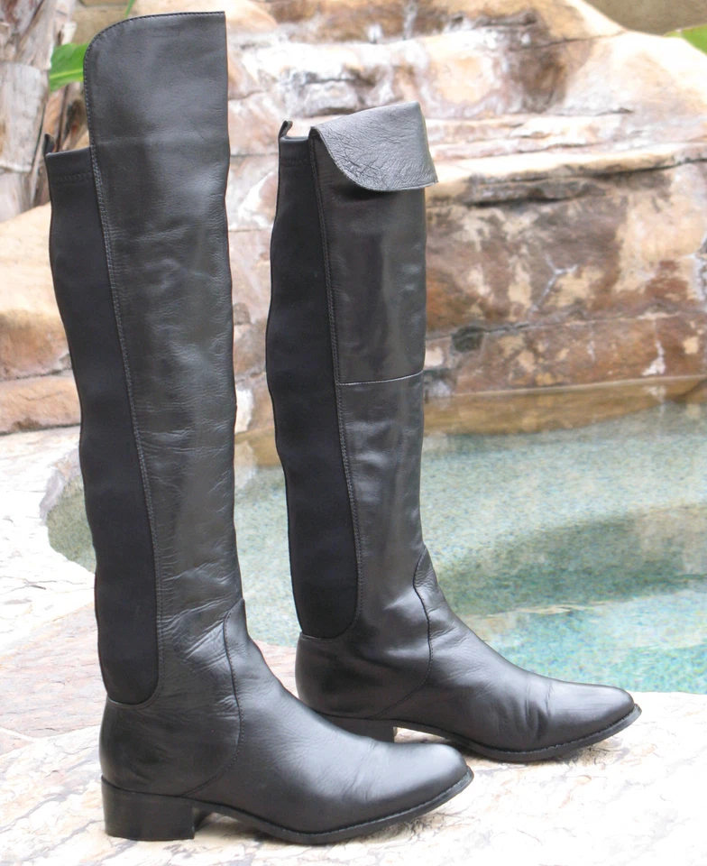 Botas de montar Charles David altas de cuero OTK + elásticas para mujer talla 7,5 negras Foto 2 de 4