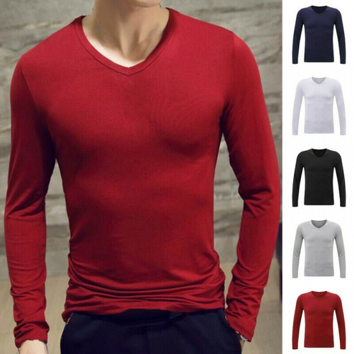 Men's Tops Shirts Party Autumn V-Neck Plus Size Stylish Tops Slim Fit Muscle Tee