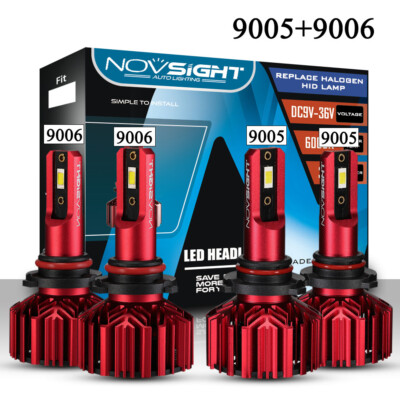 NOVSIGHT 9005 9006 LED Combo Headlights Bulbs Kit 6500K Super Bright Xenon White