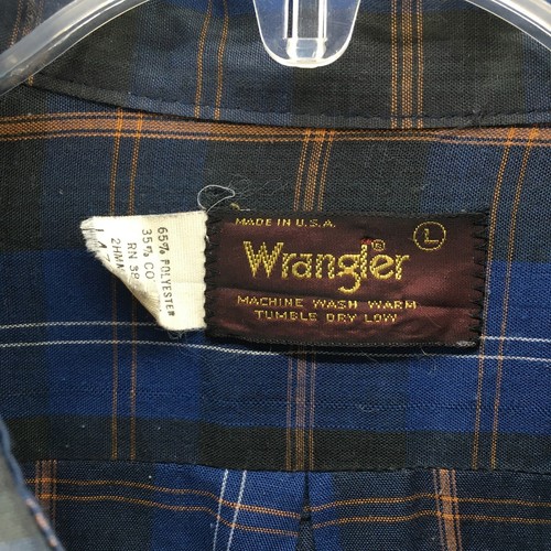 VTG Wrangler Blue Plaid Button Down Long Sleeve Western Shirt Size L Made in USA - Picture 3 of 14