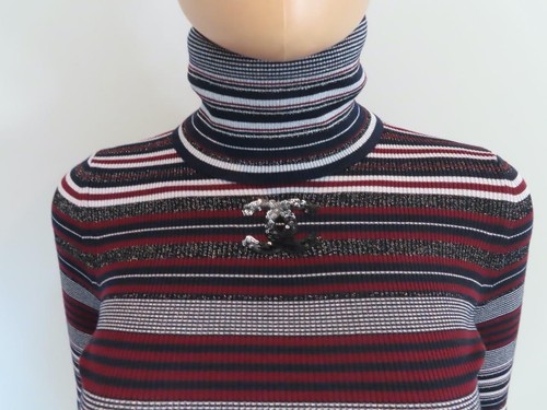NWT CHANEL 23B Multicolor Stripe Slim Fit Turtleneck Sweater F 34/US 2 $3,200 - Picture 4 of 16