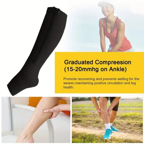 Zipper Compression Socks Support Graduated Stockings Mens Women 20-30mmHg Unisex - Picture 9 of 22