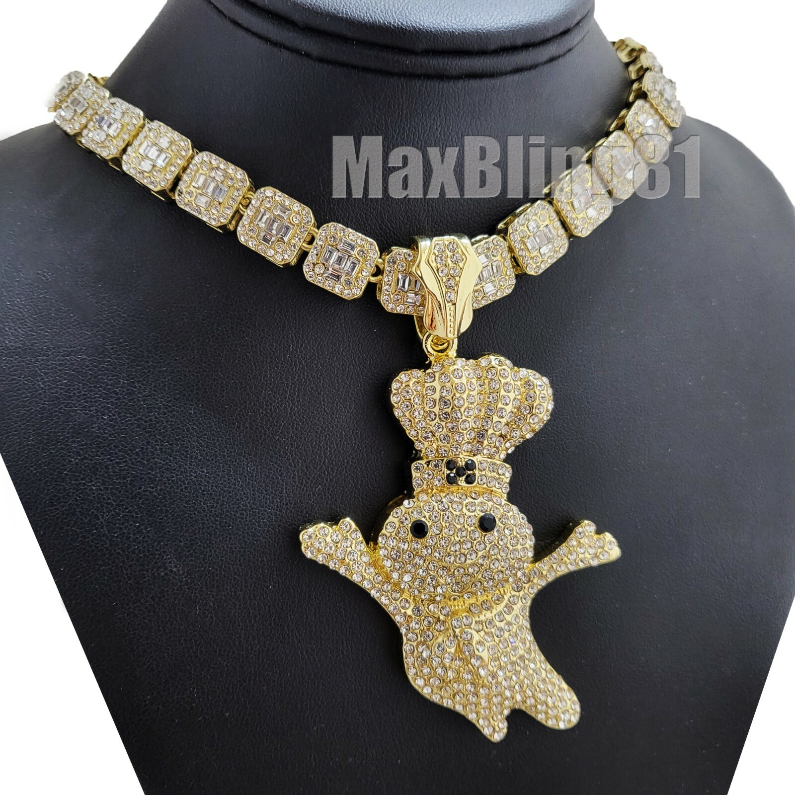 Hip Hop Gold Plated Doughboy Pendant & 16
