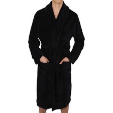Mens-ROBE -Bathrobe- Shawl or Hood - Coral Fleece Heavy Weight USA - Black