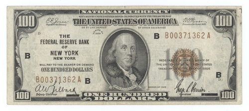 1929 $100 New York Federal Reserve Note