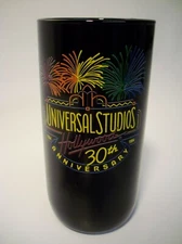 Universal Studios Hollywood 30th Anniversary Black Glass Tumbler 1994 12 oz