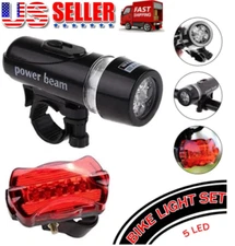 5 LED Lamp Bike Bicycle Front Head Light + Rear Safety Flashlight Set Waterproof