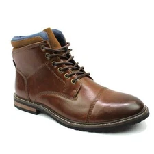 Mens Boots Brown Ankle Cap Toe Derby Modern Lace Up Round Toe By AZARMAN
