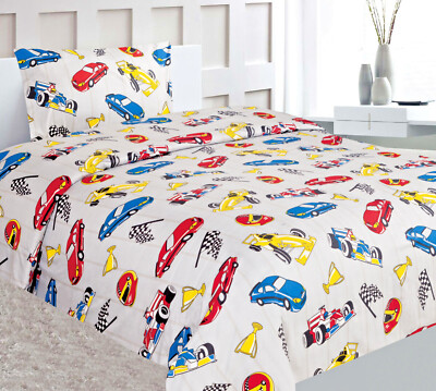 3/4 Piece TWIN/FULL Kids/Teens Fitted Flat SHEET Pillow Cases Set Red Car