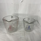 Vtg Anchor Hocking Blue Lettering 1 Cup Measuring Cup 496 & 2 Cups Red Cup 498