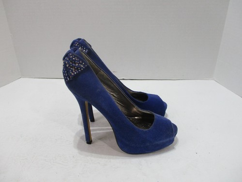 Steve Madden Heels Shoes Womens 7 Blue Pumps Open Toe High Stiletto Leather - Picture 4 of 10