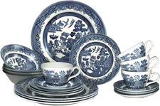 Blue Willow Plates Bowls Cups 20 Piece Dinnerware Set, Made in England