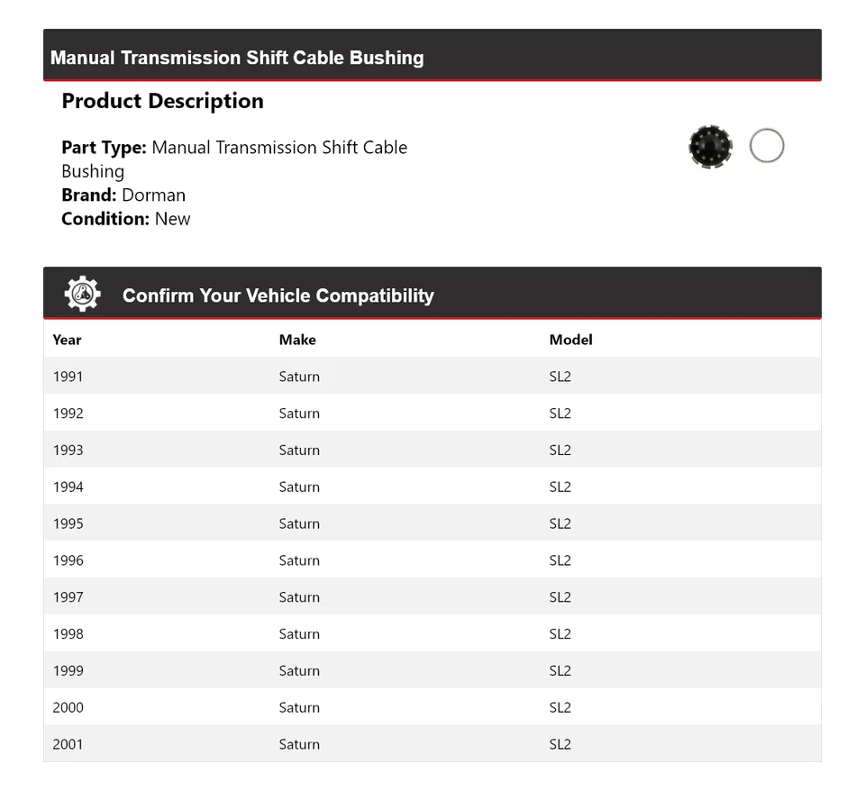 Bucha de cabo de câmbio manual Saturn SL2 Dorman 1991-2001 1992 - Imagem 2 de 4