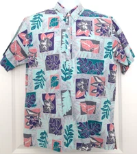 Vintage Barefoot In Paradise Hawaiian Shirt Reverse Print Floral Size Large