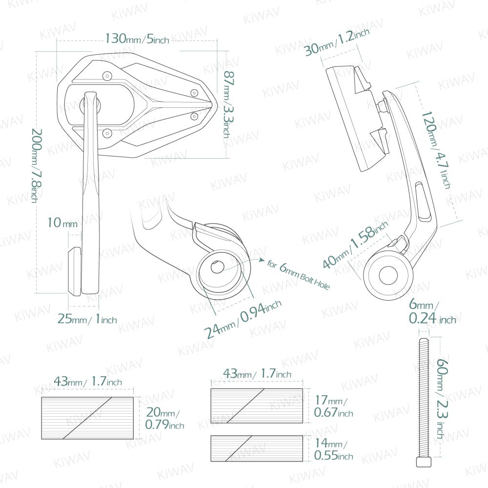 KiWAV ViperII barend mirror all black adjustable ABS CNC wider view 14-24mm