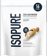 Isopure Zero Carb Whey Protein Isolate Powder, Unflavored, 16 oz (PACK OF 12)