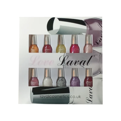 LAVAL COSMETIC XMAS GIFT SET NAIL POLISH 10 COLOURS + 2 FREE GREEN & BLUE E/S PENCILS