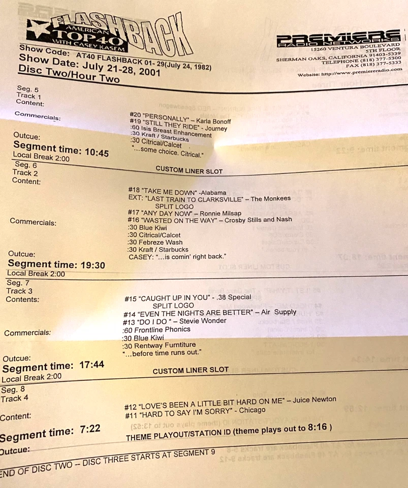 7/24/82 CASEY KASEM AMERICAN TOP 40  RARE FLASHBACK EDITION (AIRED 7/21/01) - Image 4 of 4