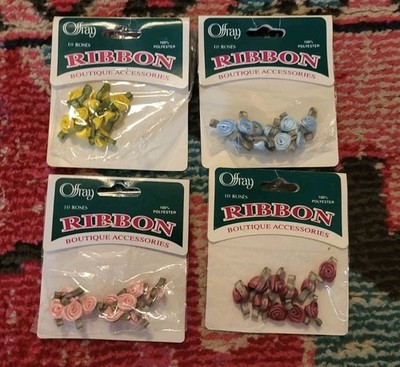 NEW NIP Offray 4 packages of 10 each ribbon roses novelty trim pink ...