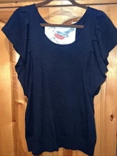 Anthropologie Robin Sweater Womens Large Black Flutter Sleeve Wool Angora