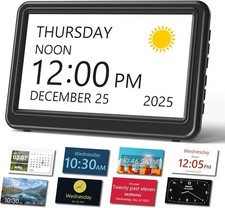 7" Digital Dementia Alarm Clock Large Display for Seniors, Plug