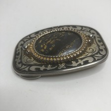 Vintage Western Style Belt Buckle With A Genuine Black Agate Stone Centerpiece