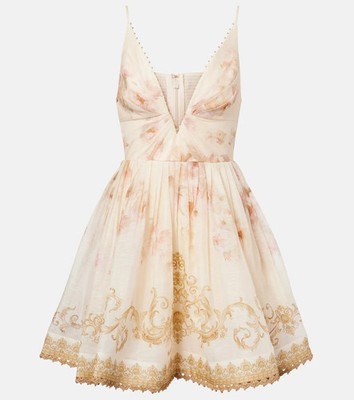 Zimmermann Hypnotic Floral Linen Silk Mini Dress Cream Peony Print Size 2