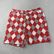 Loudmouth Shorts Mens 42 Red Gray Argyle Diamond Funny Golf Chino 12 In Summer