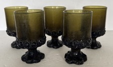 Tiffin Franciscan Madeira Olive Green 5  Footed Tall Iced Tea Glasses Set of 5