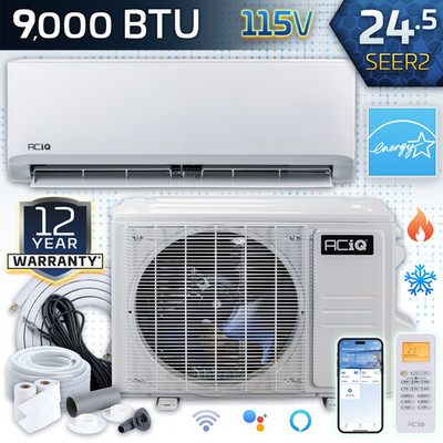 ACiQ 9,000 BTU 24.5 SEER2 Ductless Mini Split Heat Pump AC System + WiFi, 115V