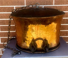 Antique Large 18” Hammered Copper Cauldron/Pot Hanging Light