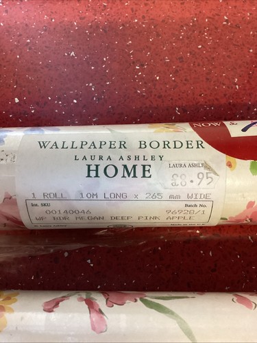Vintage Laura Ashley wallpaper border ‘Megan Deep Pink Apple’ X3 - Picture 5 of 5