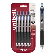 Uni-Ball Signo 207 Blue Retractable Gel Pens 5 Pack 1 Count Pack of 5 ,