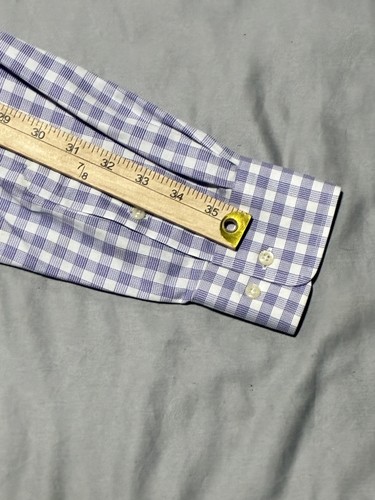 David Donahue Shirt Mens 16.5 Trim Fit Purple Check Button Up Long Sleeve Cotton - Picture 13 of 14