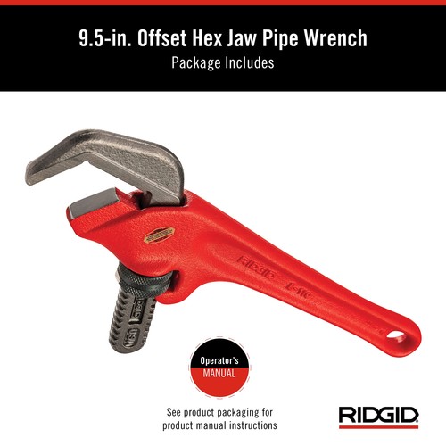 31305 Model E-110 9.5" Offset Hex Jaw Pipe Wrench, Red, Made in The USA - Picture 7 of 9