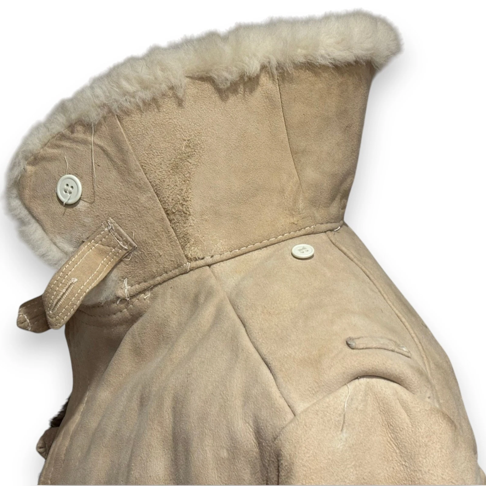 Soviet Army Sheepskin Shearling Coat Heavy Winter Fur Bekesha Jacket Beige L image 10
