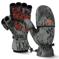KastKing PolarBlast Ice Fishing Gloves Convertible Mittens – Medium, Blackout
