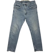 Wrangler Jeans Men 30x30 Blue Denim Cotton Straight Workwear Light Wash Faded