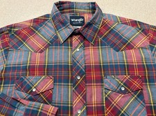 Wrangler Western Shirt Men s XL Pearl Snap Multicolor Plaid Long Sleeve Rodeo