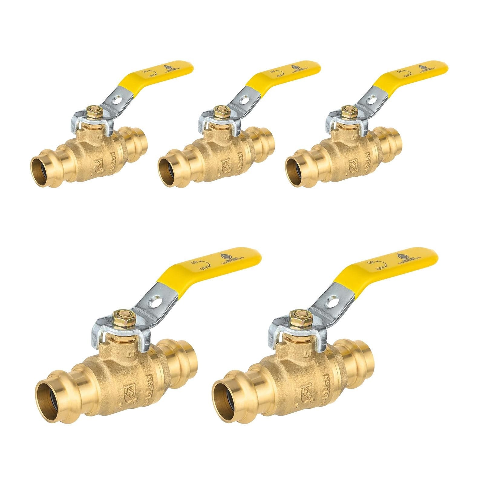 5 PCS Foskan 1/2" Copper Press Ball Valves With Yellow Handle 5 0.5 Inch