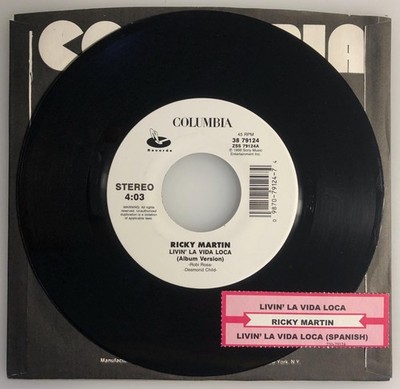 Ricky Martin written by Draco / Livin' La Vida Loca / 1999 Columbia 45rpm / Mint