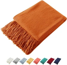 Knitted blanket with fringed trims, lightweight and soft acrylic knitted blanket